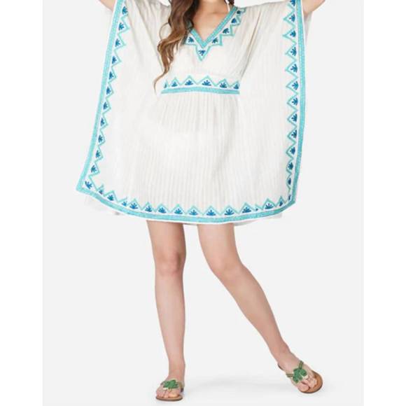 AMERICA & BEYOND Tops - NEW AMERICA & BEYOND embroidered kaftan in sea blue